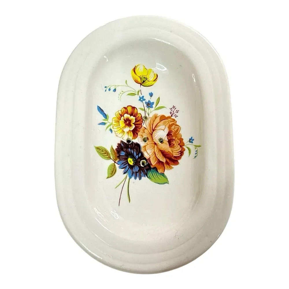 Vintage Floral Ceramic Draining Soap Dish Box 2 Piece Soap Saver
